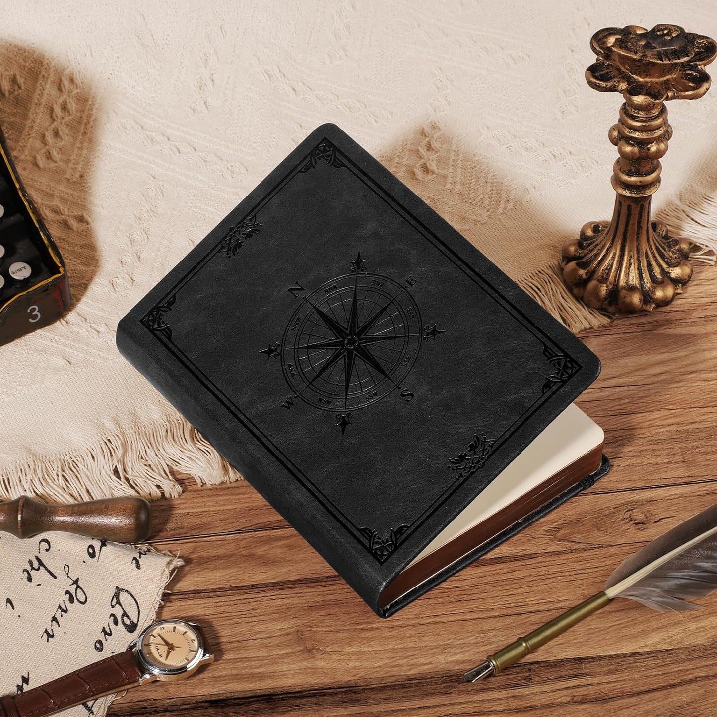 AHGXG Thick Journal Blank Notebook for Men - 320 Numbered Pages A5 Notebook for Writing, 100gsm Plain Paper, Vintage Leather Hardcover, for Women Work Office School, 5.75'' X 8.38''- Black