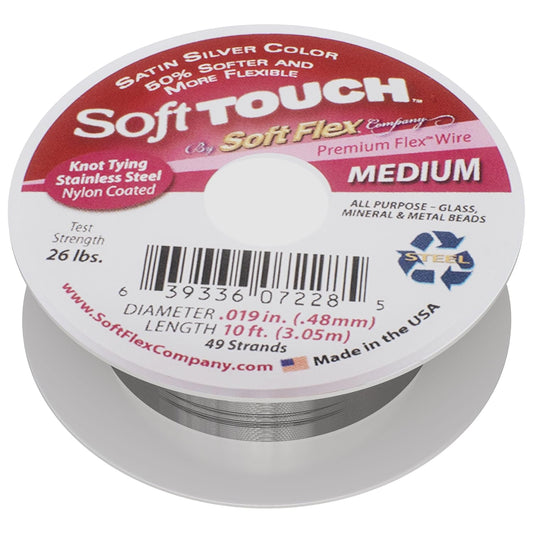 Soft Flex 49 Strand Stringing Wire - Flexible Braided - Medium 0.19 Diameter - Jewelry Making Bead Wire - Satin Silver