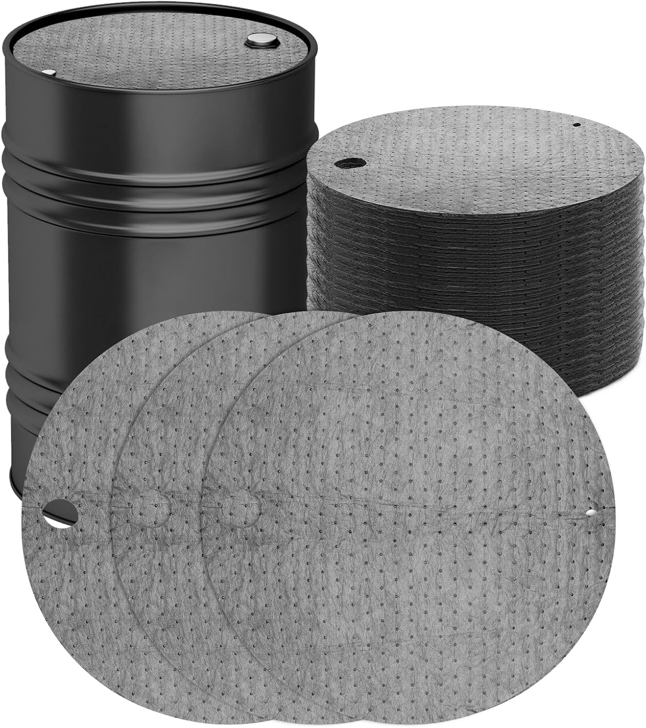 AHIER 20PCS Oil Absorbent Pads, Oil Absorbing Pads for 55 Gallon Drums Barrel 22" Diameter Drum Lid Oil Mat with Holes, Gray