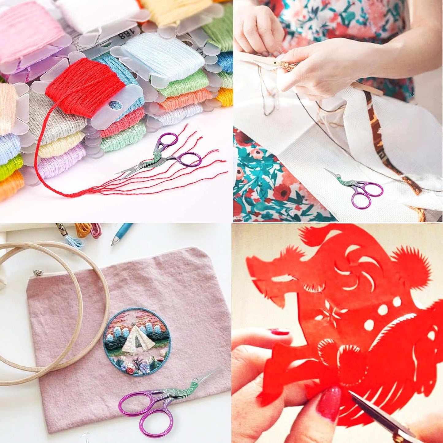 BIHRTC 3.6 Inch Small Crane Precision Detail Scissors Protective Leather Cover Stainless Steel Sharp Tip Needlepoint Scissors for Sewing Crafting Embroidery Scrapbooking