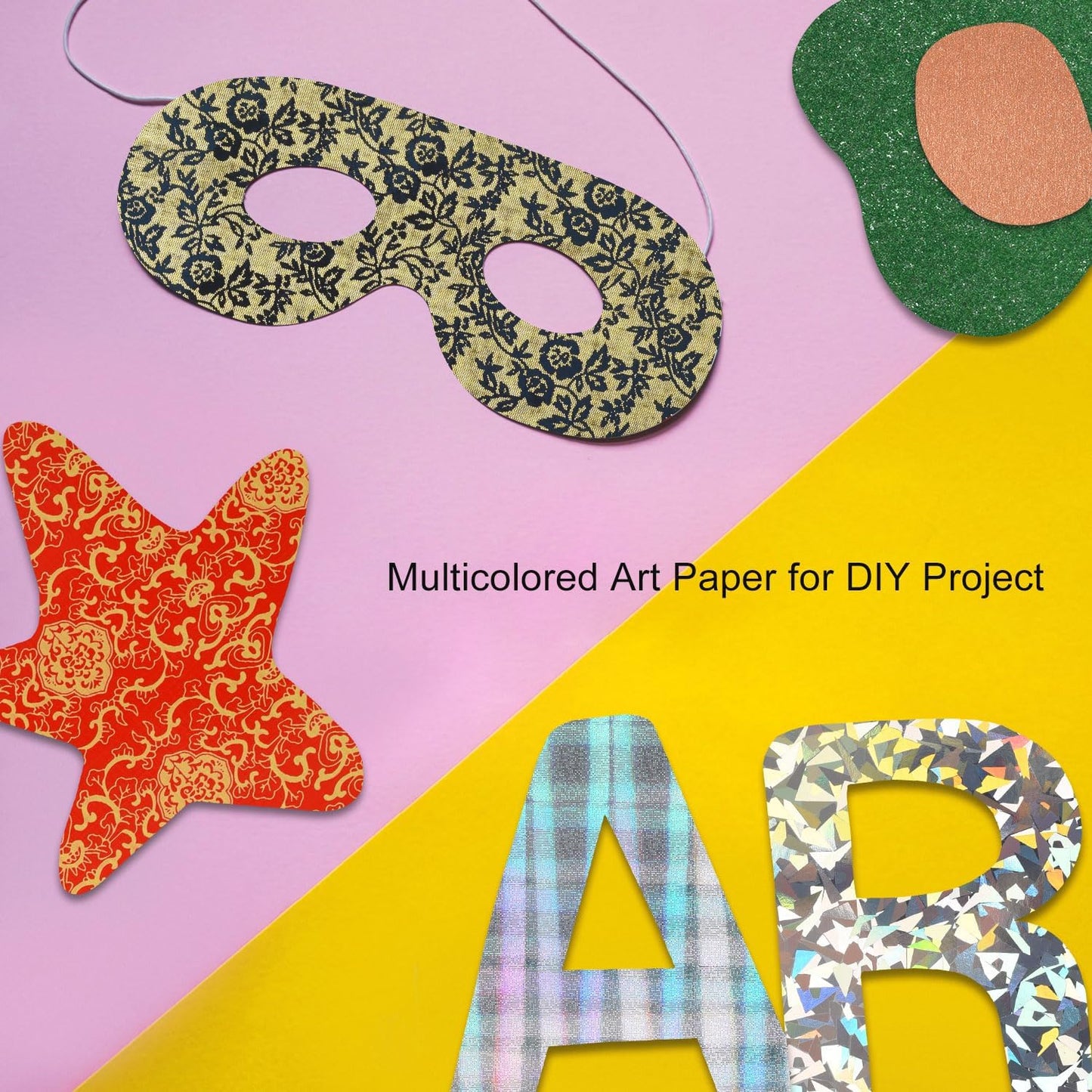 A5 GlitterTextured Scrapbook Paper - 50 Sheets Assorted Colors Designs Embossed Holographic Art Paper Pack for Greeting Cards Scrapbooking Collage Holiday Crafting