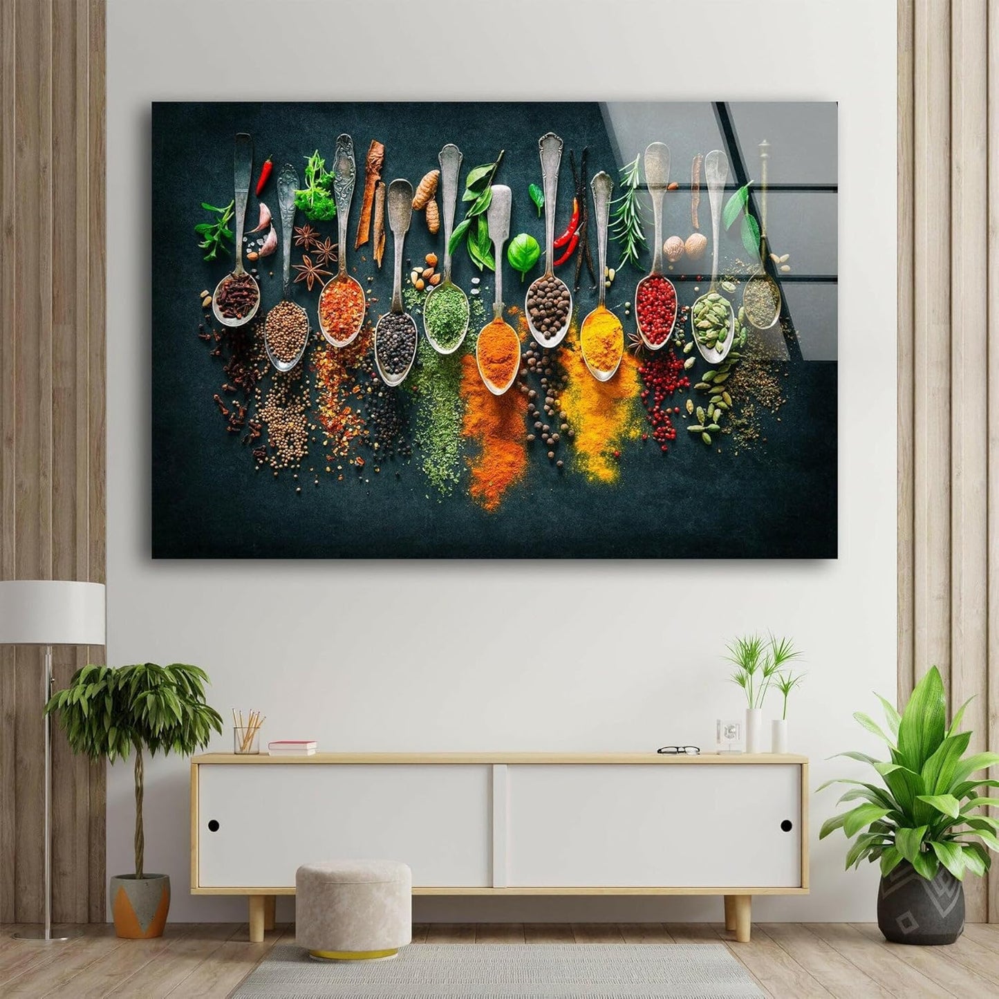My Photostation.com 30Wx24H'' Spoon Spices Glass Wall ArtTempered Glass Printing Wall Decor Large Wall Art Wall Hangings