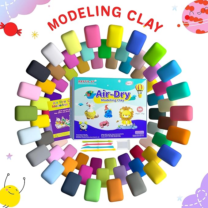 Air Dry Clay 66 Colors, Modeling Clay for Kids, DIY Model Magic Clay, Molding Clay Kit with Sculpting Tools, Non-Sticky Soft and Super Light, Arts and Crafts Gift for Boys Girls Kids