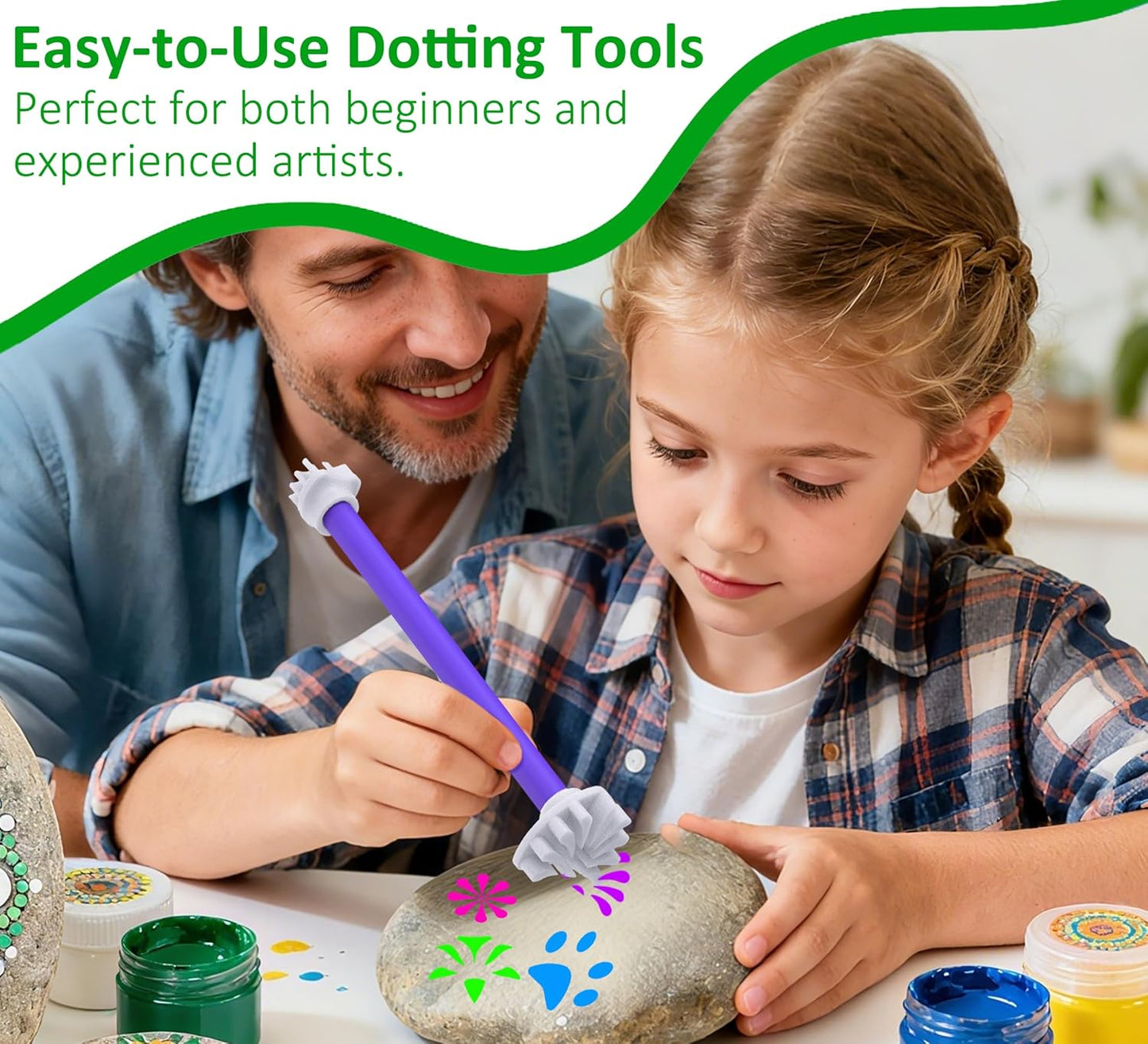 GEOCCI Flower Petal Tools for Dot Painting，50 Petal Shapes Dotting Tool，Mandala Dot Art Tools for Rocks，Embosssing Tools for Painting Dots （Purple）