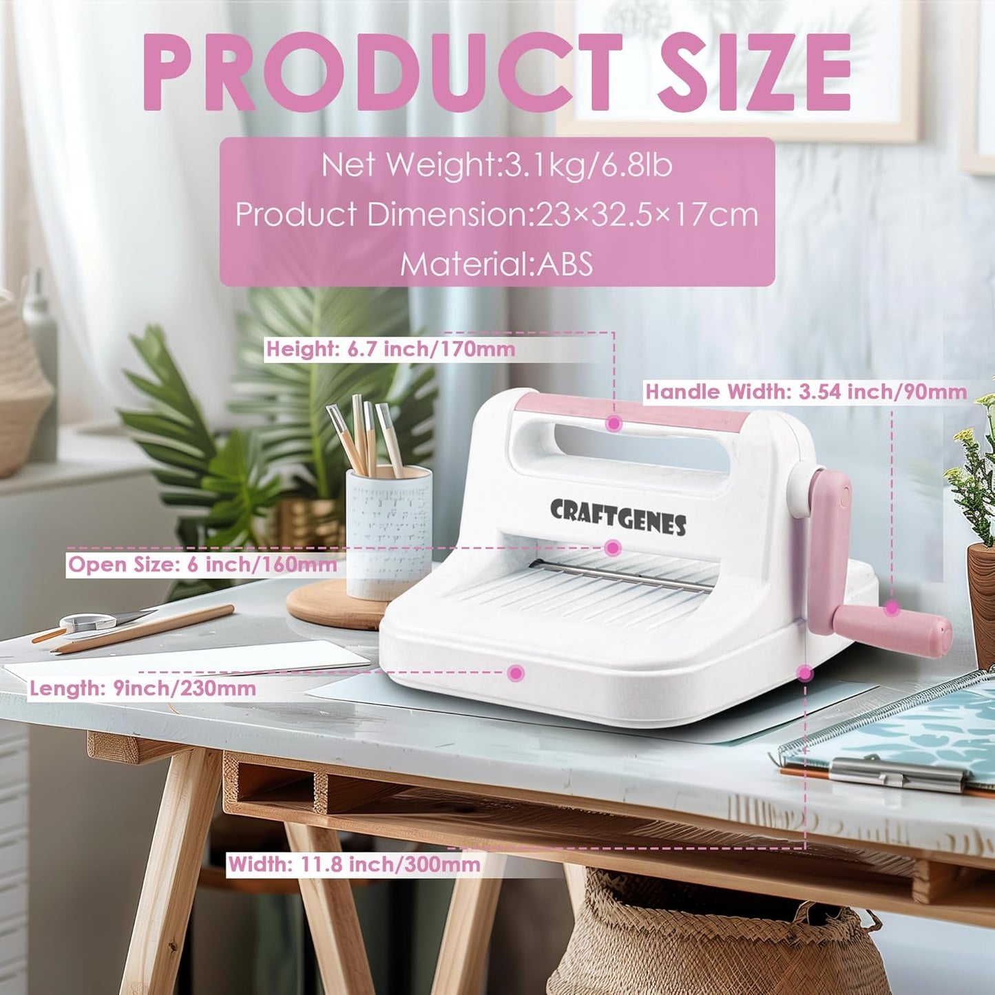 Die Cutting Machine and Embossing Machine – 6'' Opening Size for Cardmaking, Scrapbooking, and DIY Crafts – Complete Set with A5 Die Cuts, Embossing Folders, and Plates(Pink)