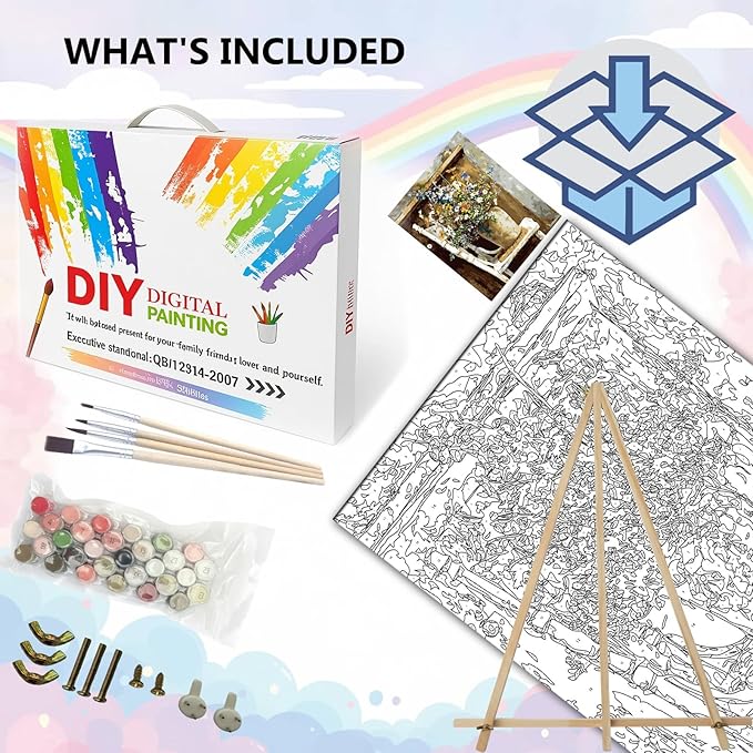 BAISITE Paint by Numbers Kit for Adults Beginners,20" Lx16 W Canvas for Painting Kits for Adults in Colorful Box Daisy Vase-BSC003-Already Stretched on a Wooden Frame