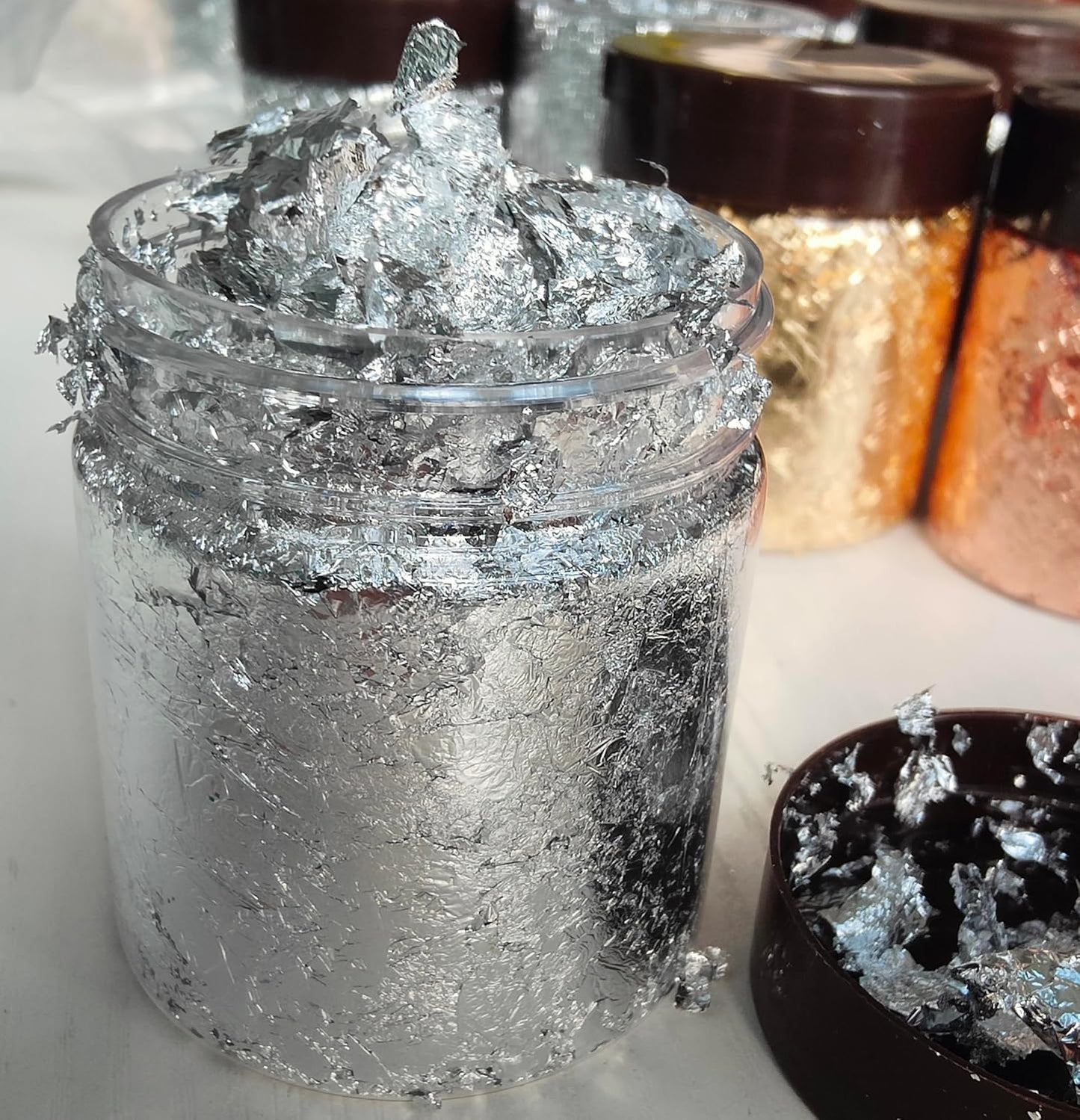 Gilding Flakes,Gold Foil Flakes for Resin,Blue Red Purple Pink Metallic Foil Flakes for Resin Jewelry Making,Nails,Painting Art,Crafts and Slime (Imitation Gold +Silver+Copper)