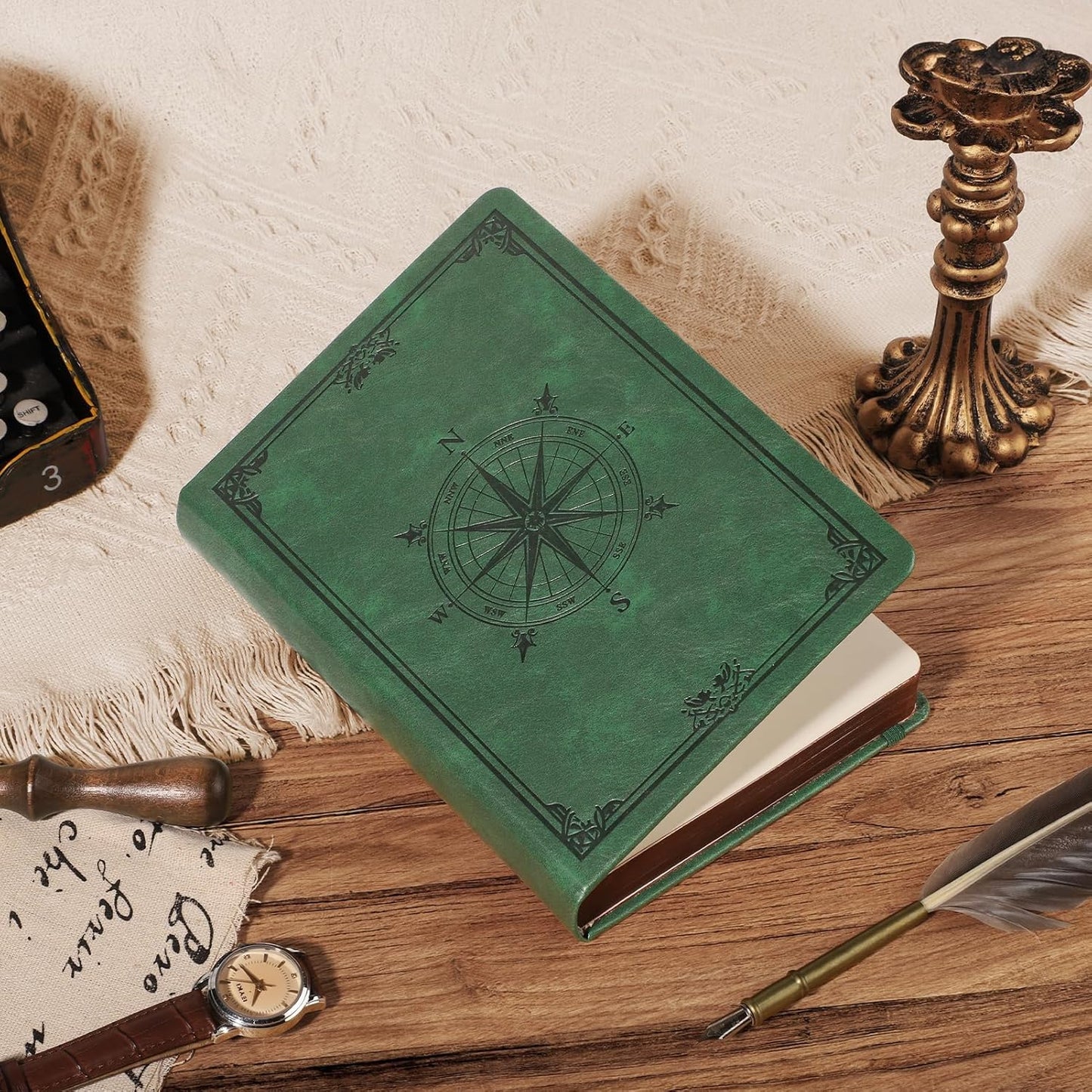 AHGXG Thick Journal Blank Notebook for Men - 320 Numbered Pages A5 Notebook for Writing, 100gsm Plain Paper, Vintage Leather Hardcover, for Women Work Office School, 5.75'' X 8.38''- Dark Green