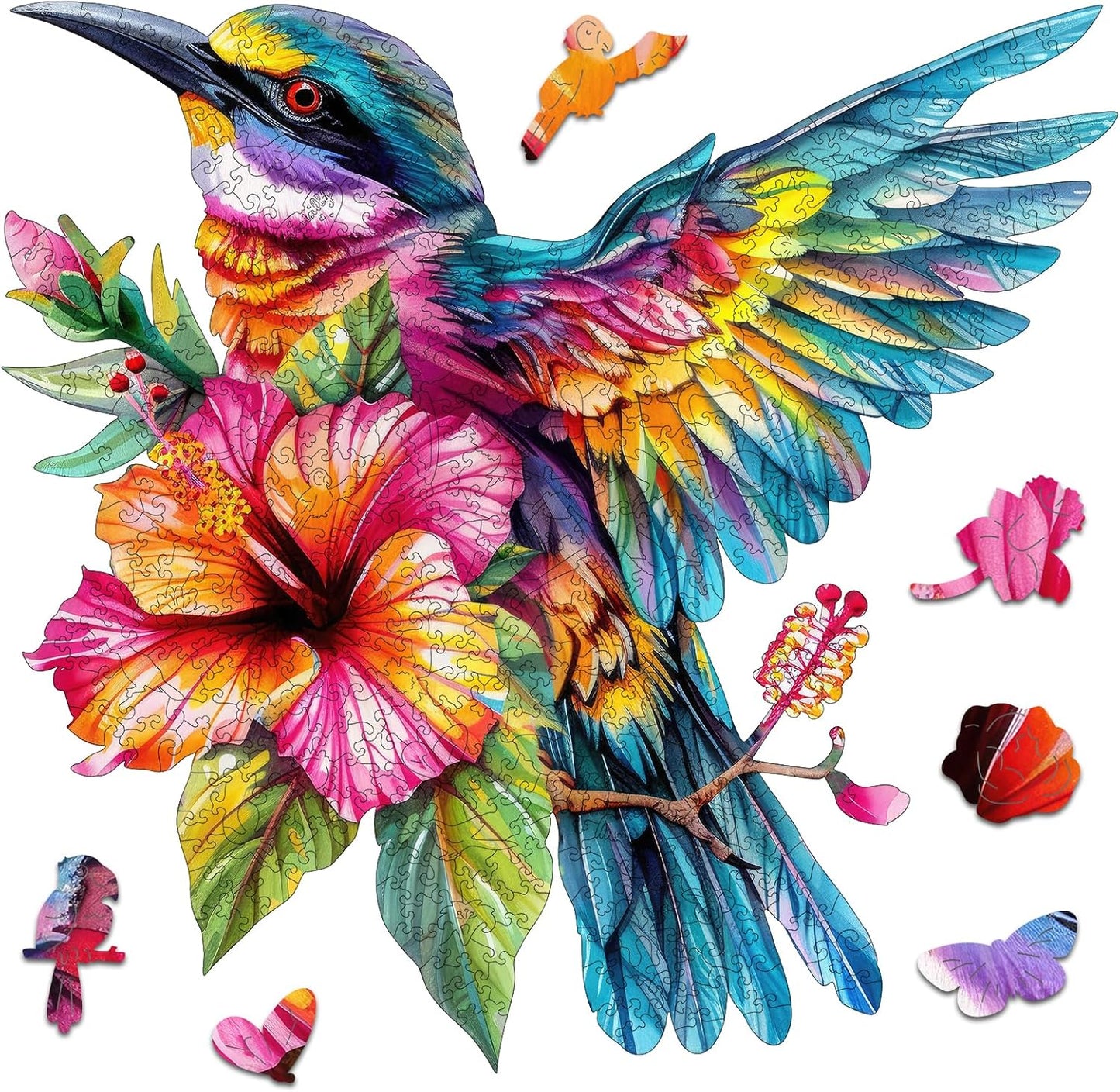 Wooden Jigsaw Puzzles -Hummingbird Wooden Puzzles for Adults, 500 Pcs King Size 17.3'' x 16.6'', Luxurious Shaped Wood Puzzle, Beautiful Package, Best Gift for Adults and Kids, Family Game