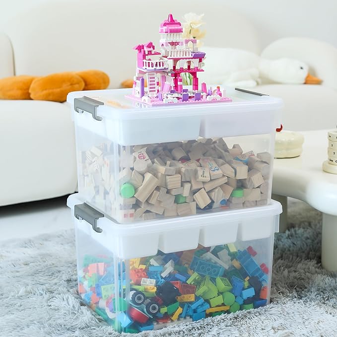 Citylife 17 QT Storage Box with Removable Tray Closet Organizers and Storage Clear Storage Container for Organizing, Craft, Tools, Files, Office Supplies, 4 Packs