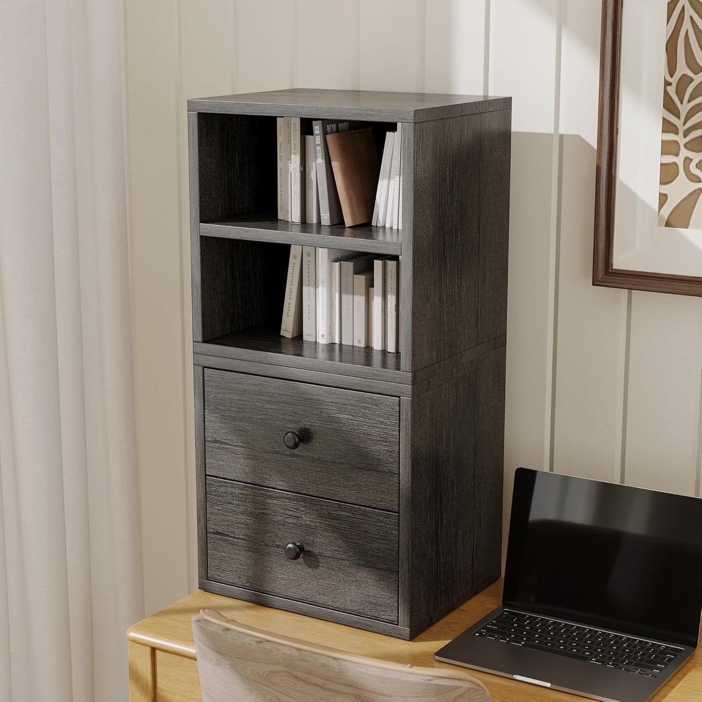 FUSUNBAO Magic DIY Cube Storage Organizer Stackable Cubes for Home Books Clothes Toy-Modular Cubby Storage System-Office Cubical-Bookcase Closet (French Oak,1 Layer Cube)