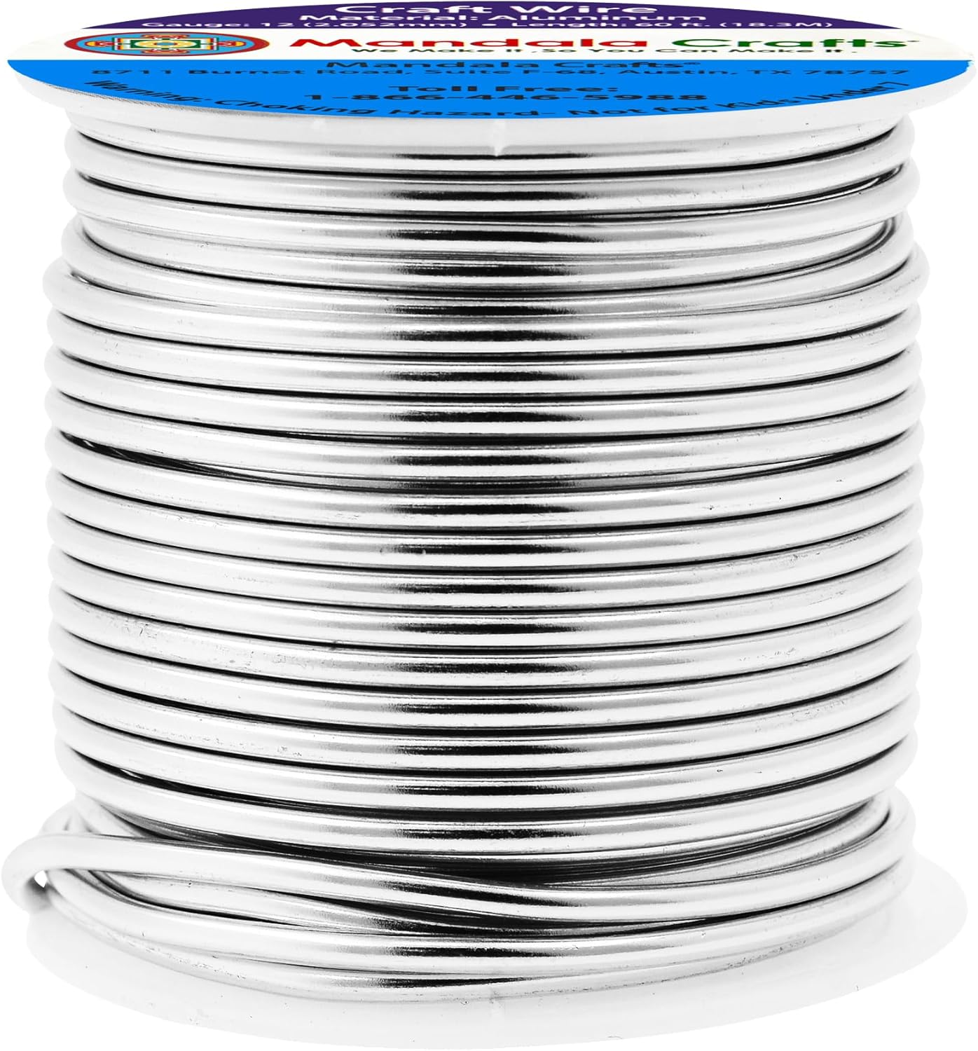 Mandala Crafts 12 Gauge Anodized Aluminum Craft Wire for Jewelry Making - 60 FT Colored Flexible Silver Tone Wire - Bendable for Bonsai Armature Crafting Sculpting