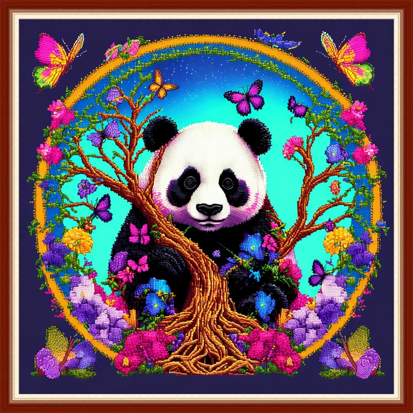 Dimensean Stamped Cross Stitch Kits Full Range of Embroidery Patterns Starter Kits for Beginners Adult or Kids DIY Cross Stitches Needlepoint Kits 11CT-Panda Flower 17.7x17.7 inch