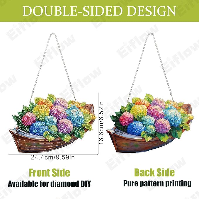 Eiflow Acrylic Diamond Art Hanging Ornament Kit for Adults Hydrangea Flower, DIY Diamonds Painting Door Hanger Board Kit, Special Crystal Diamond Art Painting Pendant