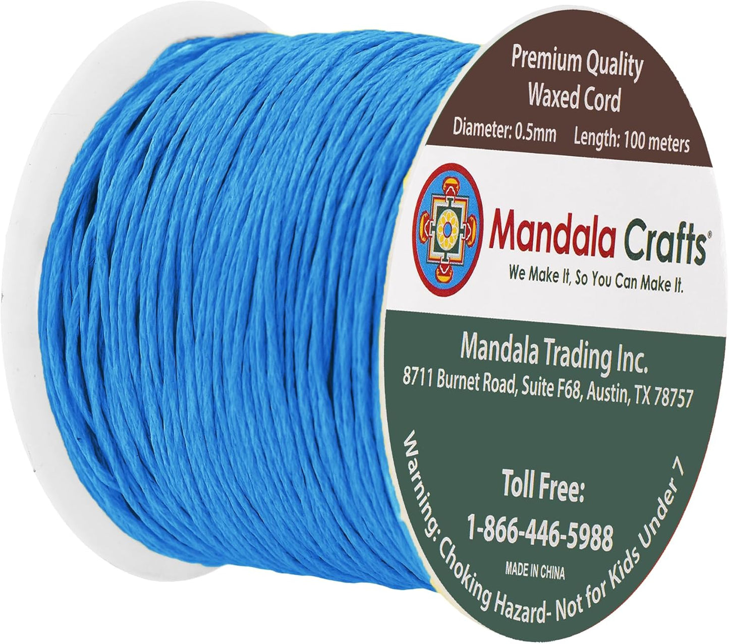 Mandala Crafts 0.5mm 109 Yards Deep Sky Blue Cotton Waxed Cord for Jewelry Making Bracelet Cord Waxed String - Beading String Thread Jewelry Cords for Necklaces String