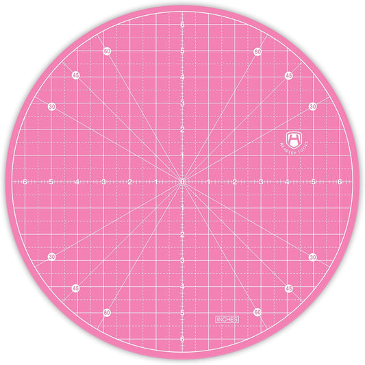Headley Tools 13"x13" Round Rotating Cutting Mat, Self Healing Mat with 360-Degree Rotation & Anti-Slip Base, Sewing Board Cutting Mat Perfect for Fabric Quilting Leather Hobby Project, Pink