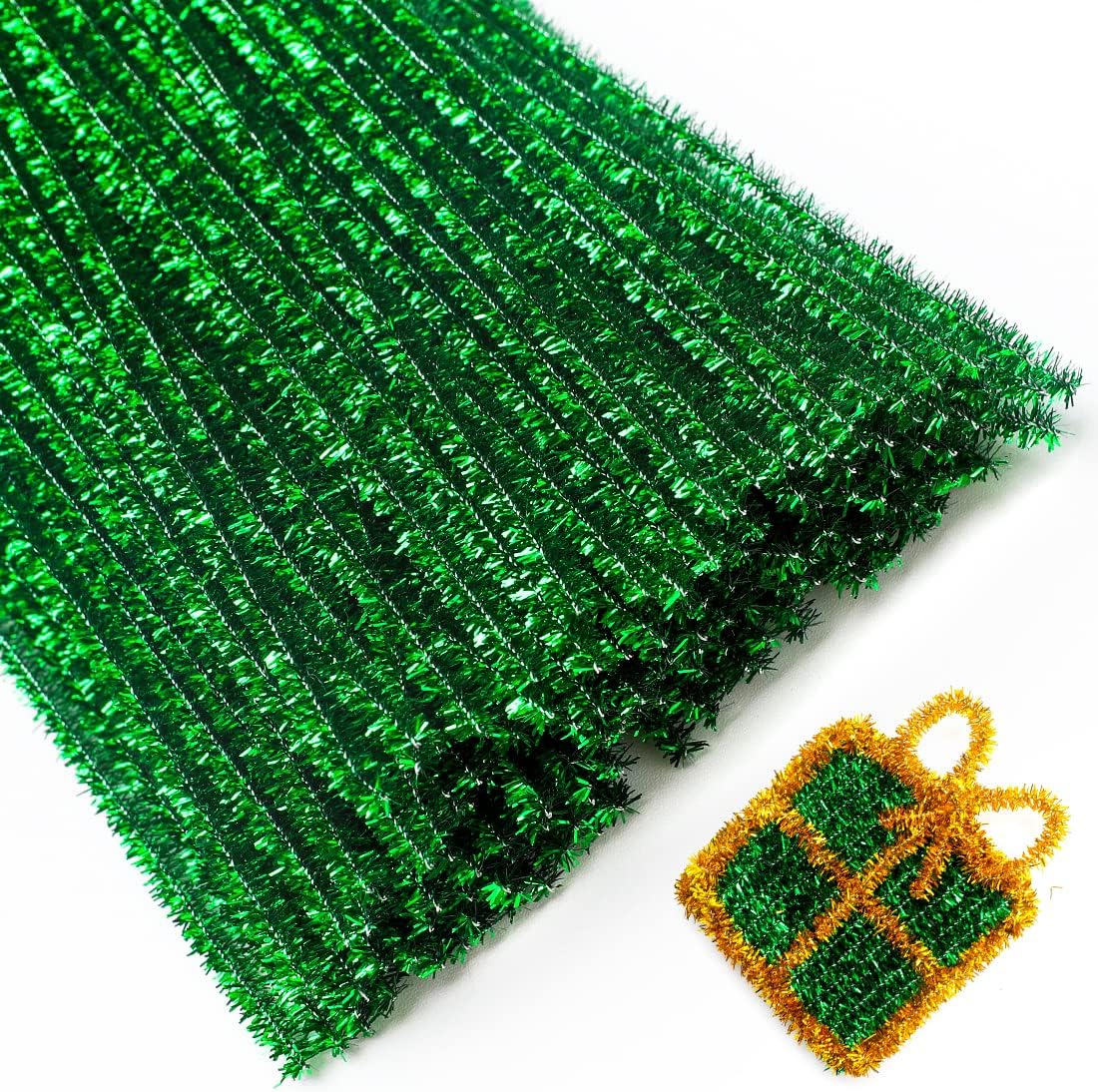 Eppingwin 200pcs Pipe Cleaners, Glitter Green Pipe Cleaners Craft Supplies,Chenille Stems for DIY Arts Crafts Project(Glitter Green)