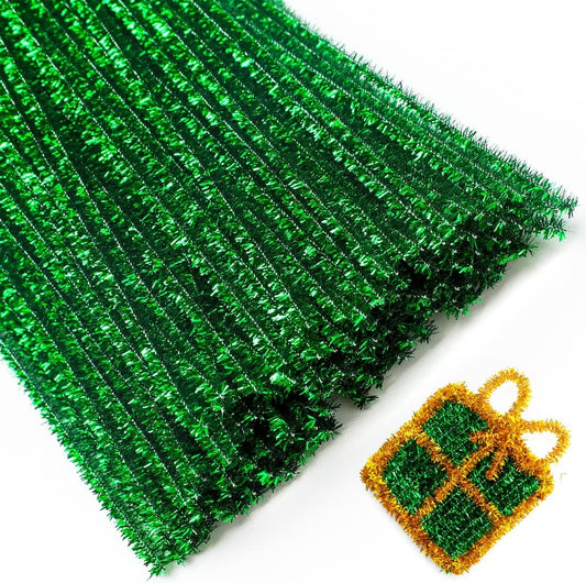 Eppingwin 200pcs Pipe Cleaners, Glitter Green Pipe Cleaners Craft Supplies,Chenille Stems for DIY Arts Crafts Project(Glitter Green)