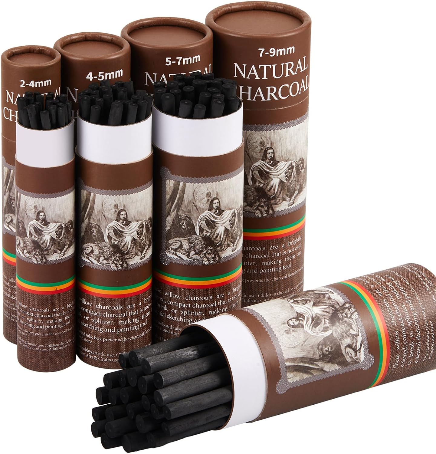 Gueevin 200 Pcs Willow Charcoal Sticks, Willow Charcoal, Artists, Beginners, Students, Perfect for Sketching, Drawing, Shading, and Fine Art Christmas Gifts for Art (2-4mm,4-5mm,5-7mm,7-9mm)