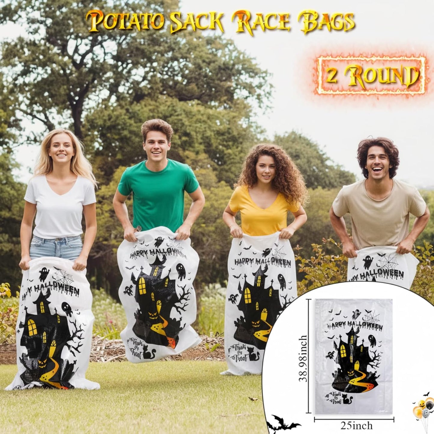 Hiboom 33 Pcs Halloween Party Supplies for Adults, Halloween Decoration Include Potato Sack Race Bags Bean Bag Toss Supply 3 Legged Race, Egg Spoon, Inflatable Spider Ring Toss