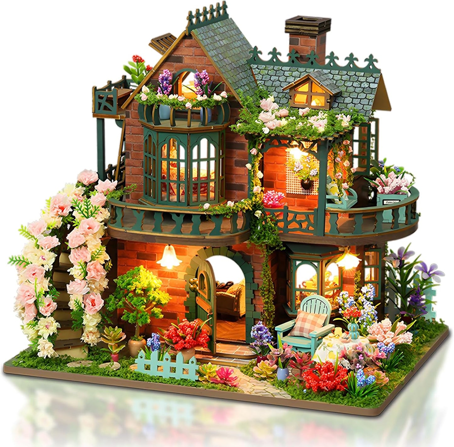 DIY Miniature House Kit, Book Nook Kit for Adult, 3D Wooden Puzzles, Dollhouse Kit with LED Light, Mini Building Kit, Craft Kit for Teen to Build (Elven Garden)