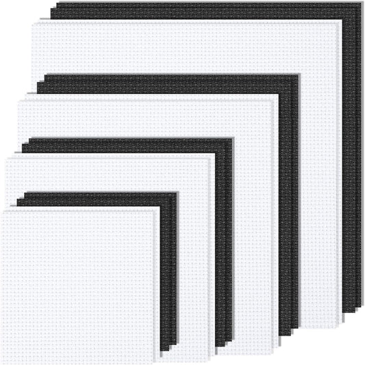 MYFAMIREA 16PCS Cross Stitch Fabric, 4 Sizes Aida Cloth 14 Count White and Black Craft Embroidery Cloth Classic Reserve Cross Stitch for Home DIY Needlework Embroidery Decoration, 5.9 to 11.8inch