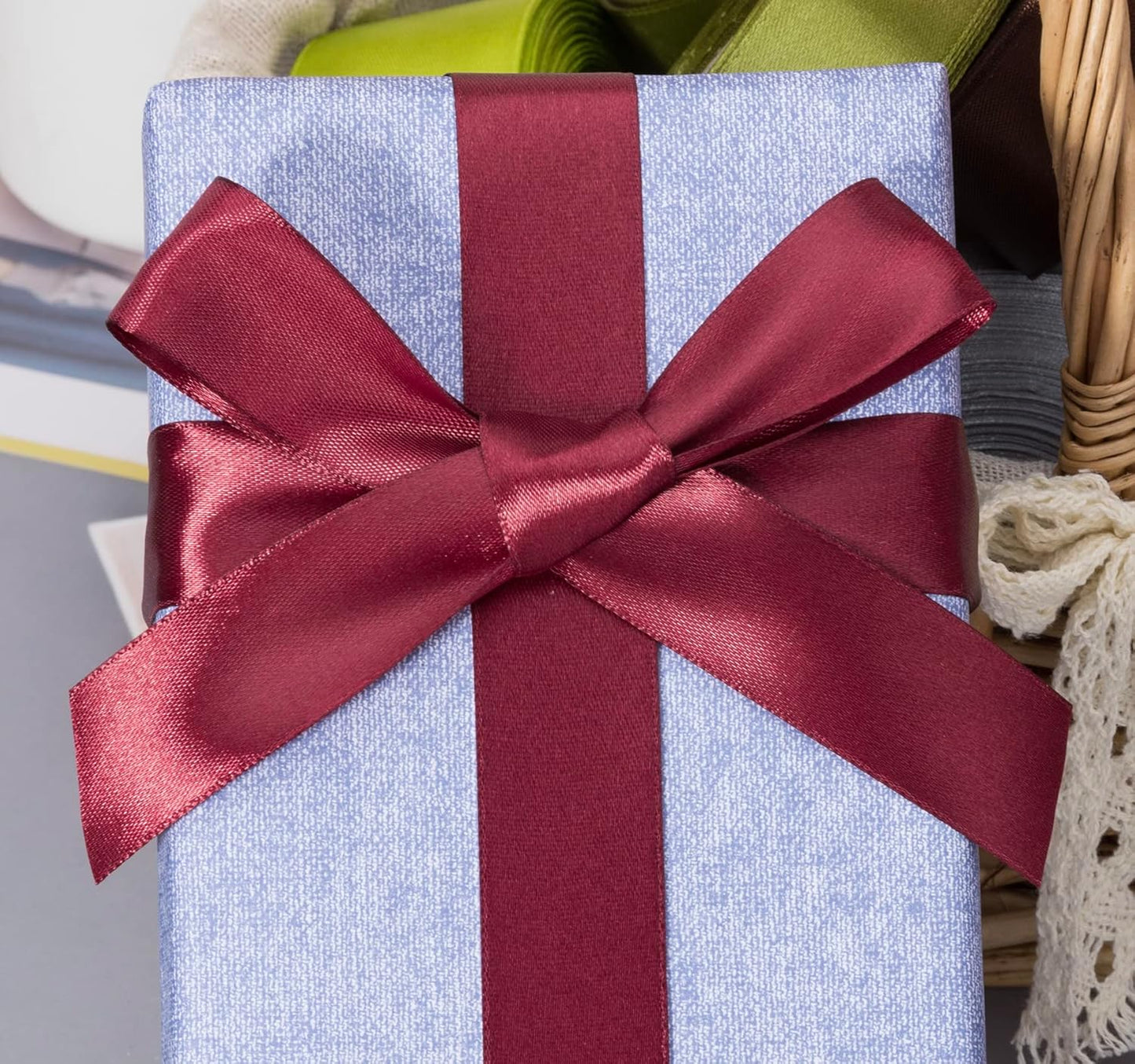 1 Inch Wine Red Solid Satin Ribbon, 50 Yards Craft Fabric Ribbon for Gift Wrapping Floral Bouquets Wedding Party Decoration