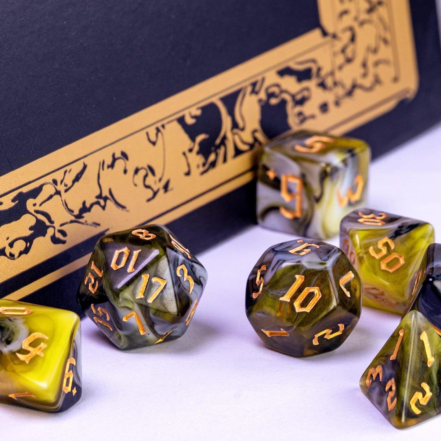 7-Die Polyhedral DND Dice Set for Tabletop Game, D&D Dice Set for Role Playing Games (Black&Yellow&White)