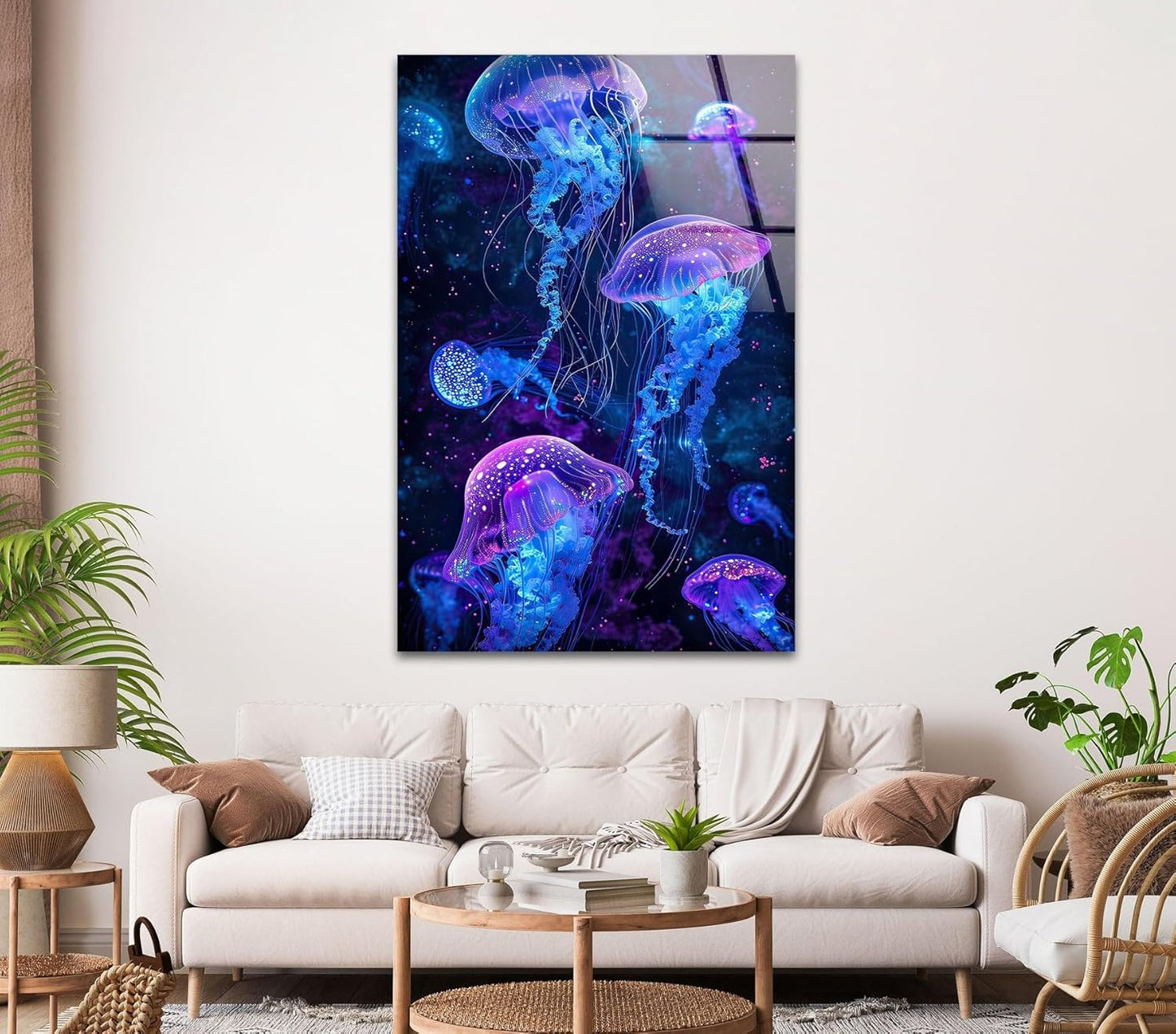 My Photostation.com 40WX60H'' Glowing Jellyfish Glass Wall Art Tempered Glass Printing Wall Decor Large Wall Art Wall Hangings
