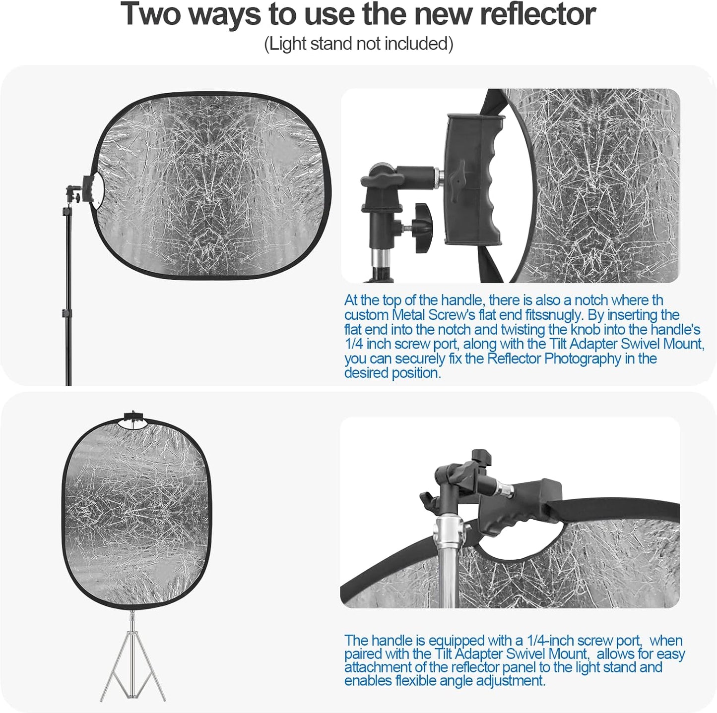 WELLMAKING 24'' x 36'' (60 x 90cm) Photography Reflector 5-in-1 Collapsible Light Reflector with Bag & tilt Adapter, Portable Light Reflector Photography Panel for Studio Video & Outdoor Lighting