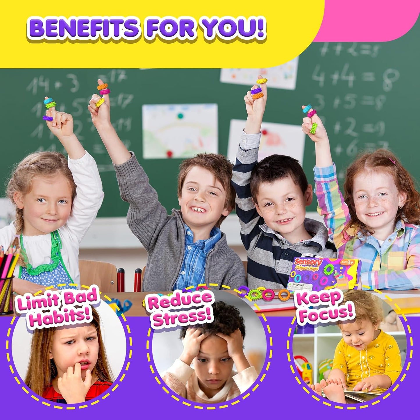 Fidget Toys Sensory Rings for Kids: Fidget Ring 18 Pack - Sensory Toys for Kids with Autism - Quiet Anxiety Fidgets Bulk for Classroom Prize - Stocking Stuffers