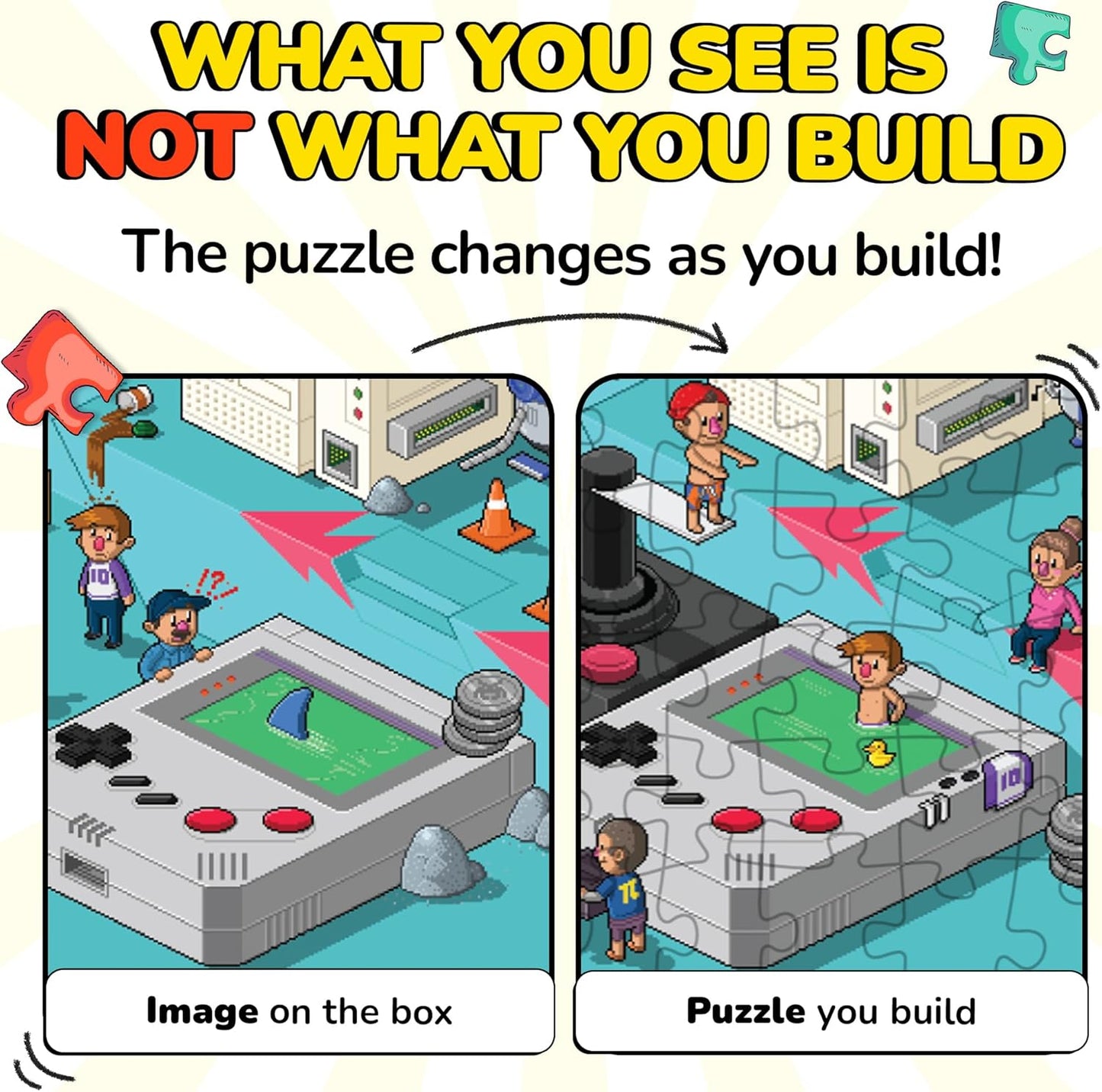 Odd Pieces Jigsaw Puzzles 1000 Pieces - Magic Mystery Story Secret Ending Puzzle - Perfect Game Night for Adults & Kids - Pixel Art Gamer Movie TV Show Superhero Theme (Glitch)