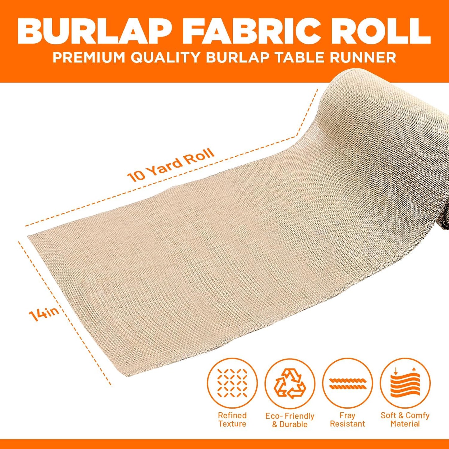 Burlap Table Runners- {14inx10yards}- Burlap Cloth Roll Used for Dining Runners, Crafts, Dresser Cover & Sackcloth - Natural Jute Runner Suitable for Event Decor, Thanksgiving Table & Weddings