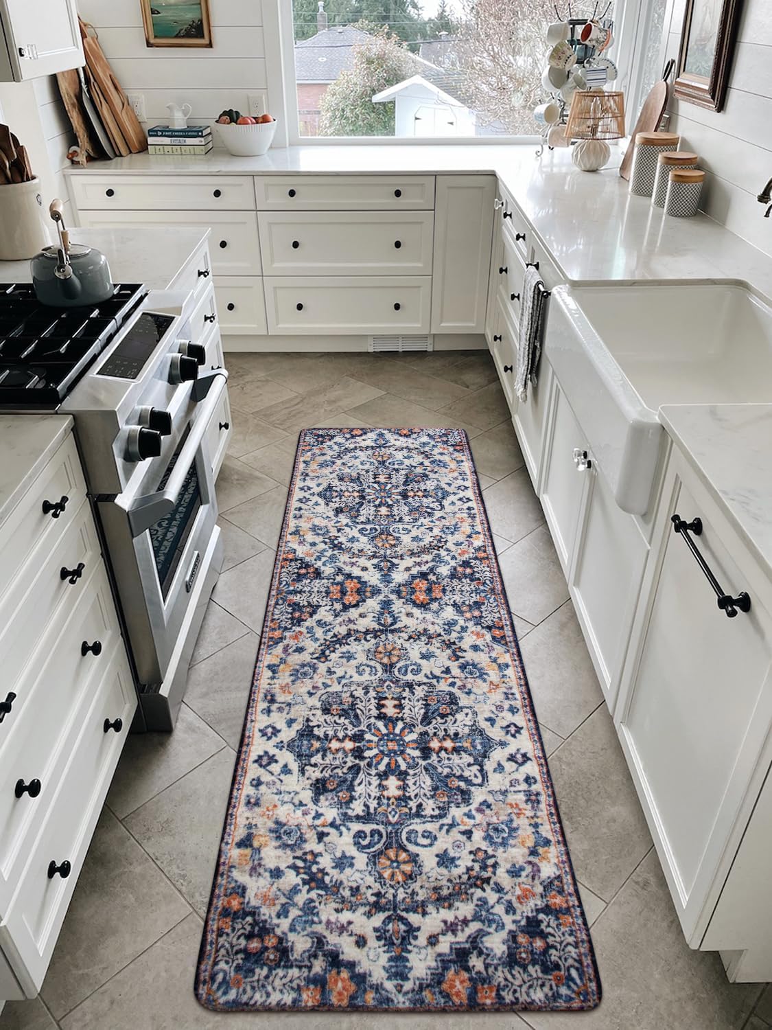 Lahome Runner Rugs for Hallway 2'8"x8', Kitchen Runner Rugs Non Skid Washable, Bohemian Non Shedding Low Pile Printed Indoor Throw Carpet Runners for Entryway Bathroom Laundry, Blue Purple/Multi