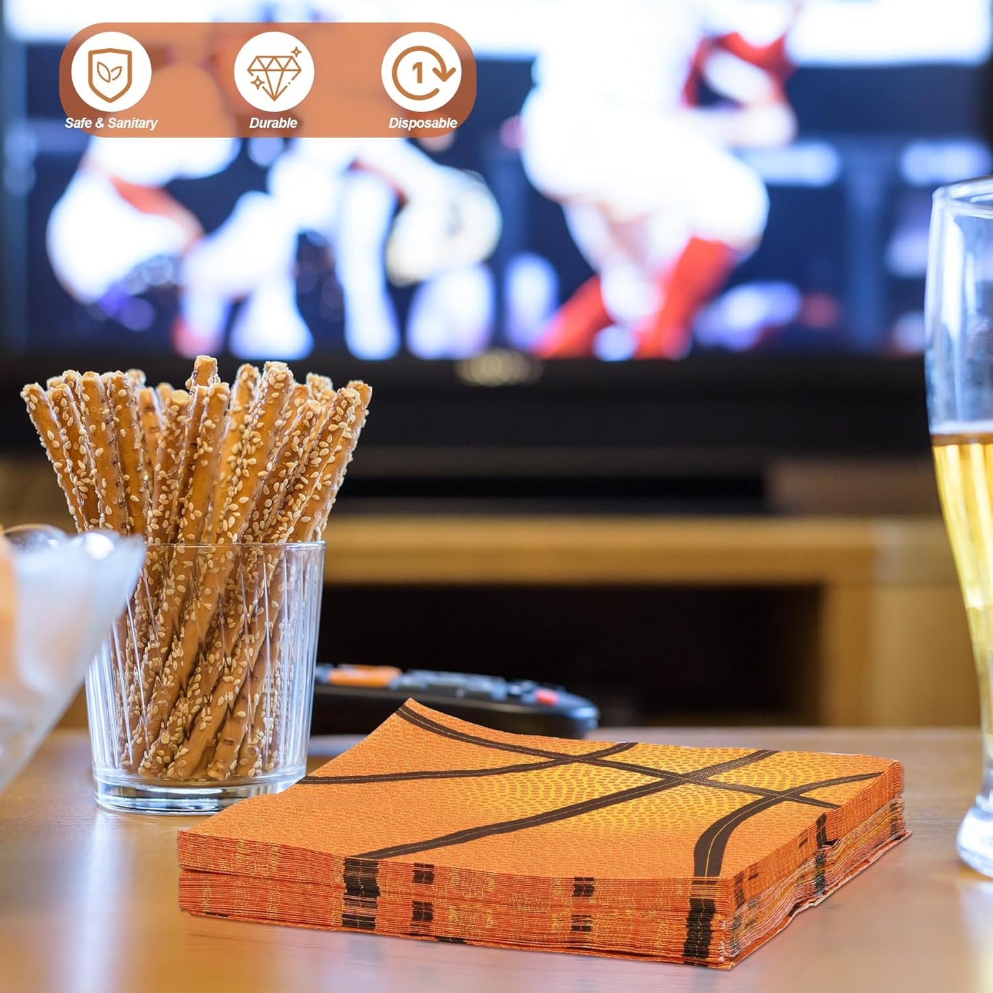 Aodaer 48 Pieces Basketball Napkins 13 x 13 Inches Basketball Paper Napkins Disposable Basketball Pattern Cocktail Napkins for Basketball Party Decorations, Sports Party Supplies, Birthday Party