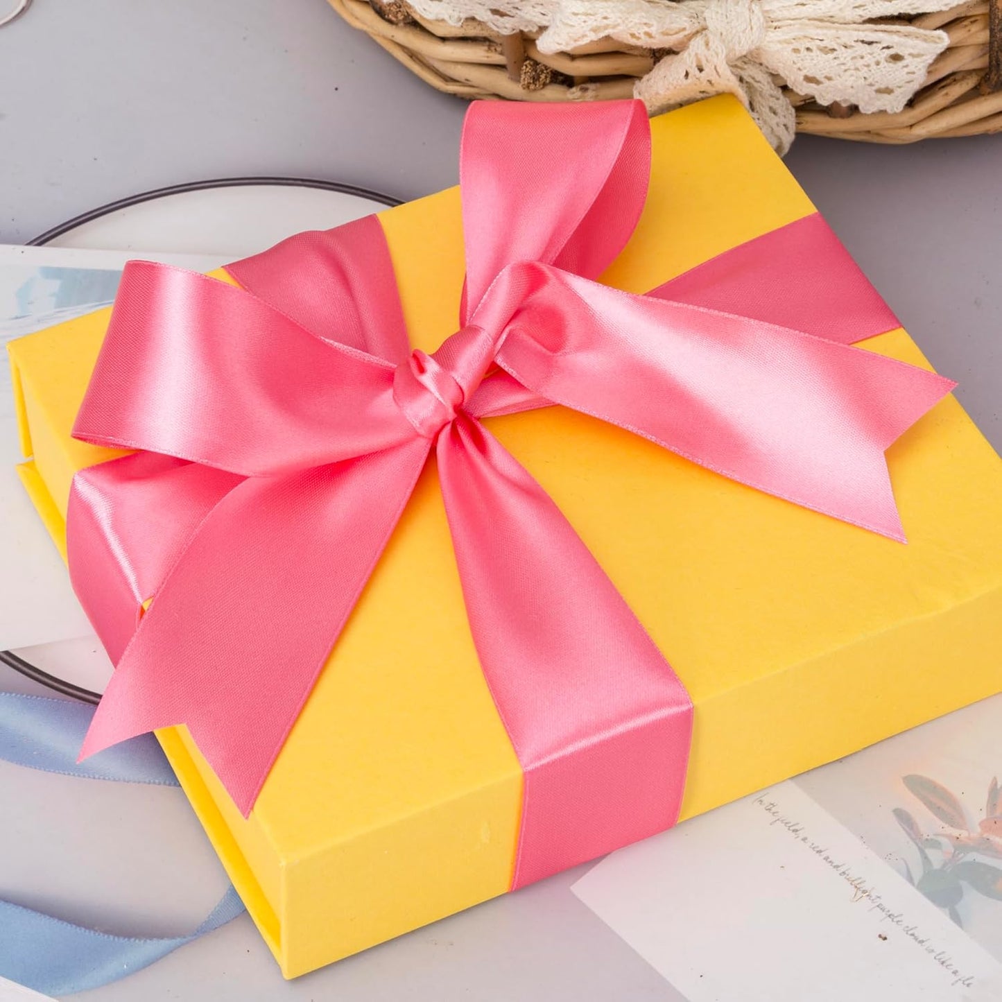 1 1/2 Inch Brink Pink Solid Satin Ribbon, 50 Yards Craft Fabric Ribbon for Gift Wrapping Floral Bouquets Wedding Party Decoration