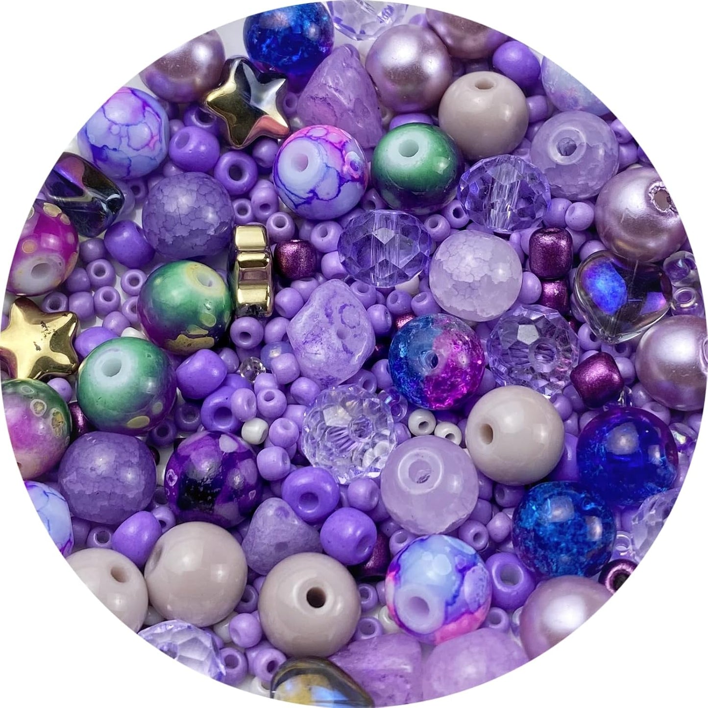 Assorted Glass Resin Beads Multi Size Colors Smooth Cracked Gravel Millet Spacer Beads for Bracelets Necklace Earring DIY Jewelry Making Craft(Light Purple Series)