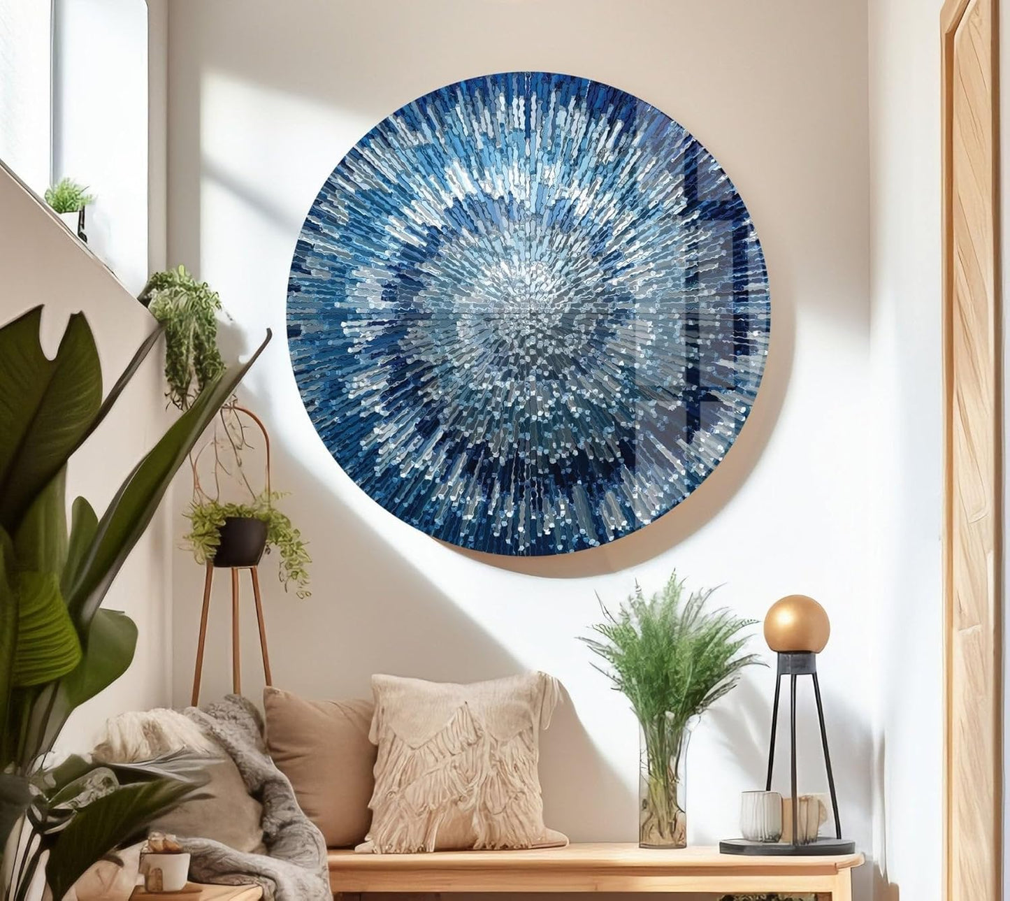 My Photostation.com 28Wx18H'' Abstract Blue Textured Glass Wall ArtTempered Glass Printing Wall Decor Large Wall Art Wall Hangings