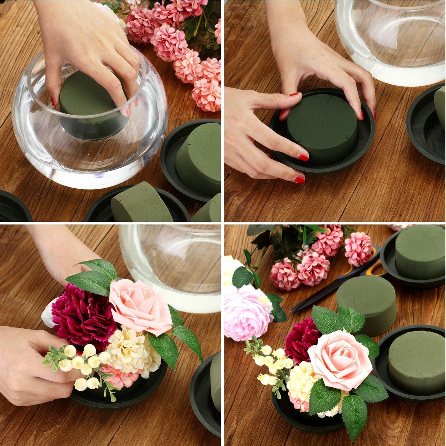 Maitys 12 Pieces Round Floral Foam Wet Green Flower Foam DIY Flower Arrangement Kit for Aisle Wedding Party Decoration(2.95 x 2.95 x 1.57 Inches)