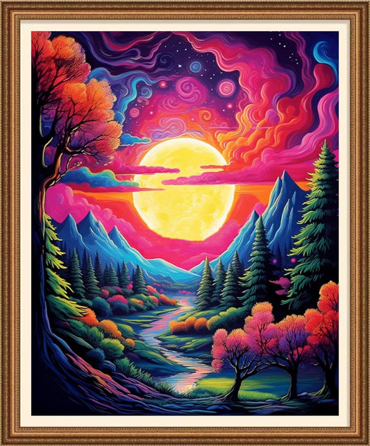 Disnesart Cross Stitch Stamped Full Embroidery Kits DIY 11CT Cotton Thread Printed DIY Needlepoint Kits Craft Needlework Set Cross-Stitch Stamped Sets-Forest Moon 16x20 inch