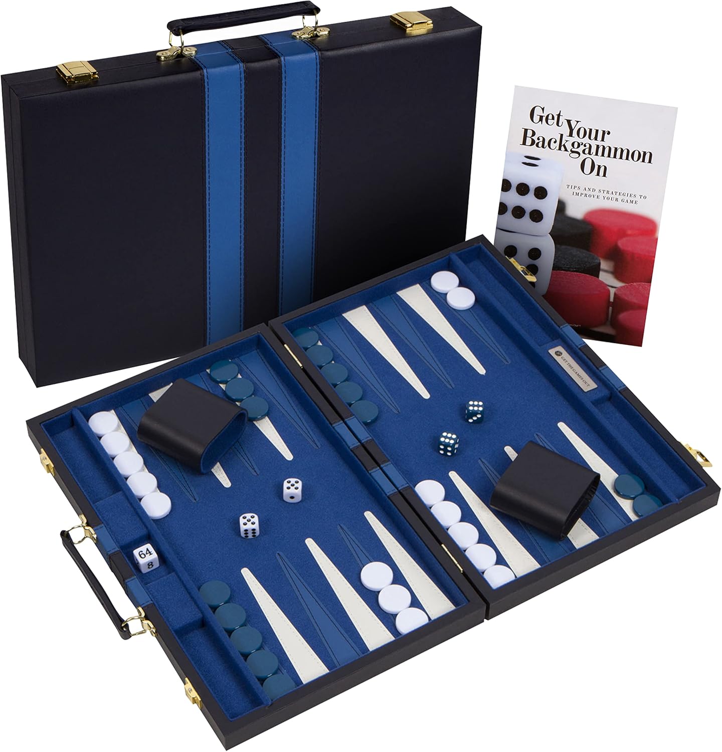 Get The Games Out Top Backgammon Set - Classic Board Game Case - Best Strategy & Tip Guide - Available in Small, Medium and Large Sizes (Blue, Large)