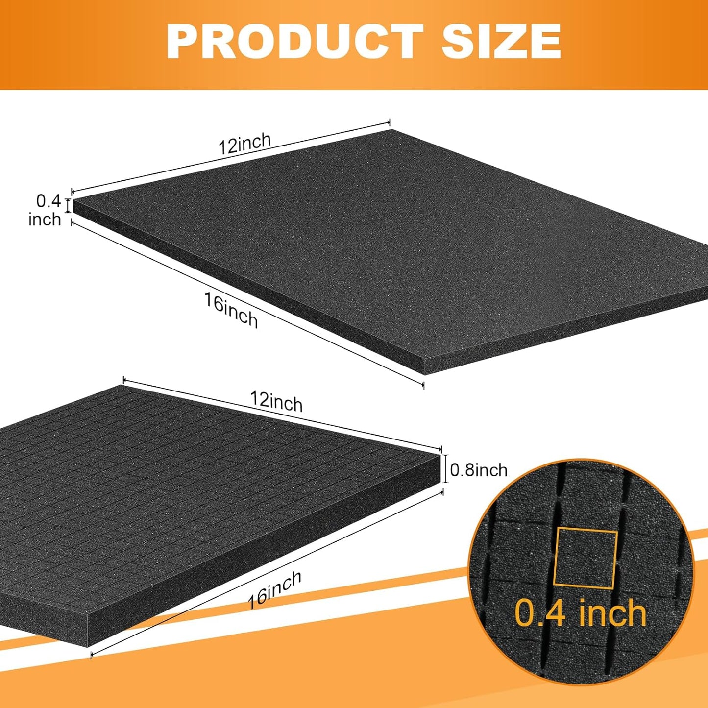 Eunice 4Pcs 16 x 12 x 0.4 Inch Polyurethane Foam Sheets & 4Pcs 16 x 12 x 0.8 Inch Cuttable Foam Inserts for Cases, Packing Foam Pads for Tool Box, Camera Storage and Crafts