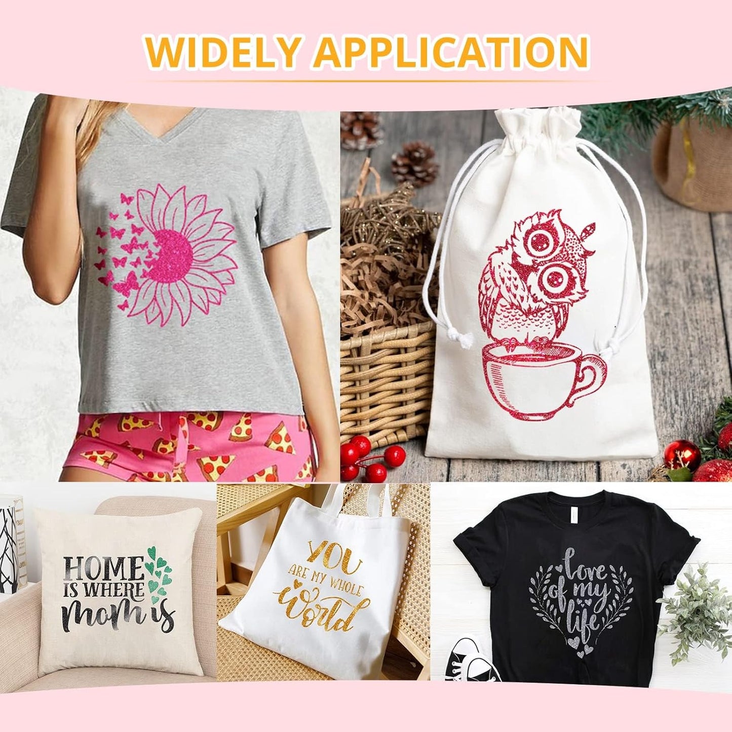 HTVRONT Black Glitter Heat Transfer Vinyl - 10" x 5FT Glitter HTV Vinyl for T-Shirts, Iron on Vinyl for All Cutter Machines