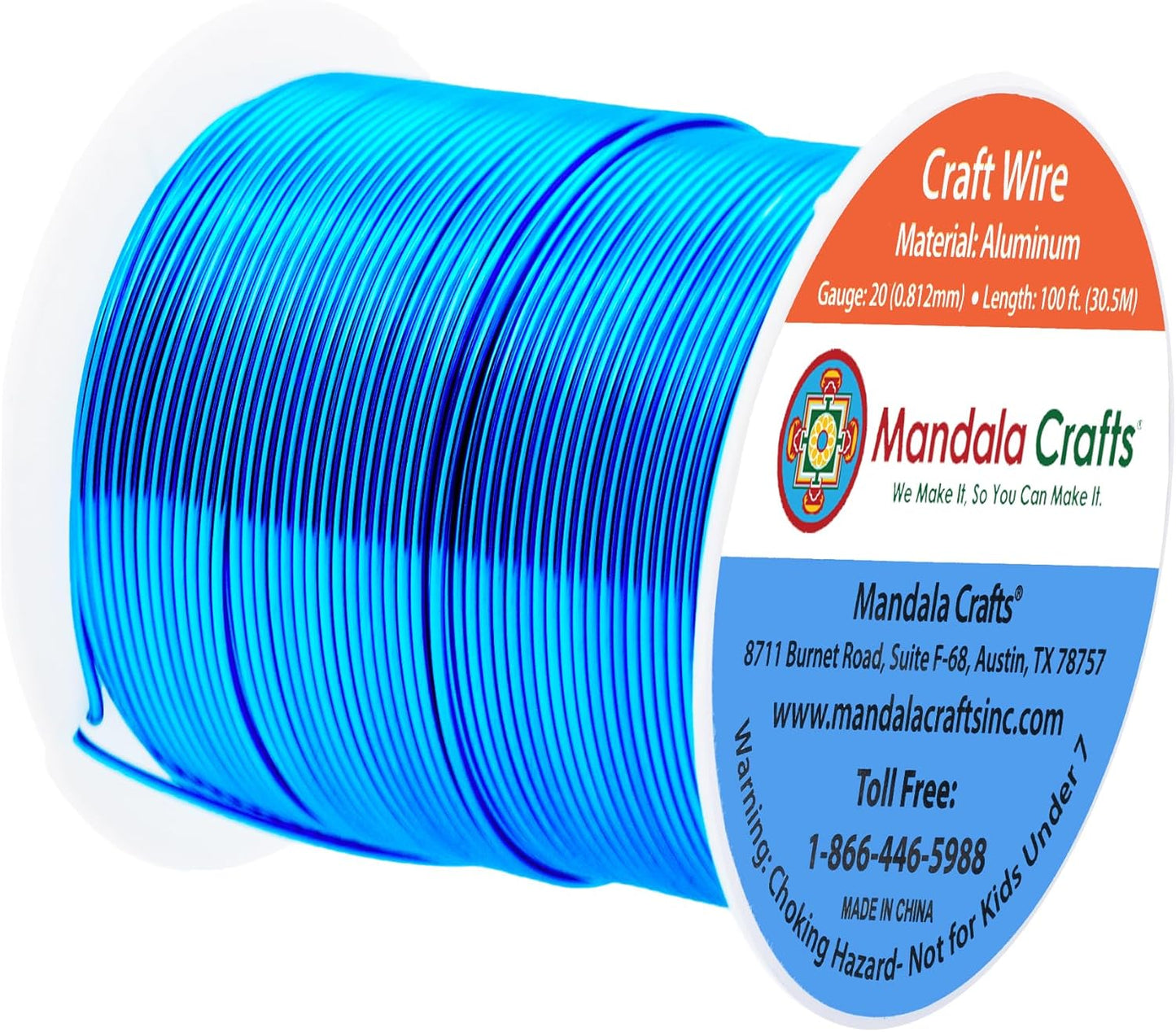 Mandala Crafts 20 Gauge Anodized Aluminum Craft Wire for Jewelry Making - 100 FT Colored Flexible Bondi Blue Wire - Bendable for Bonsai Armature Crafting Sculpting