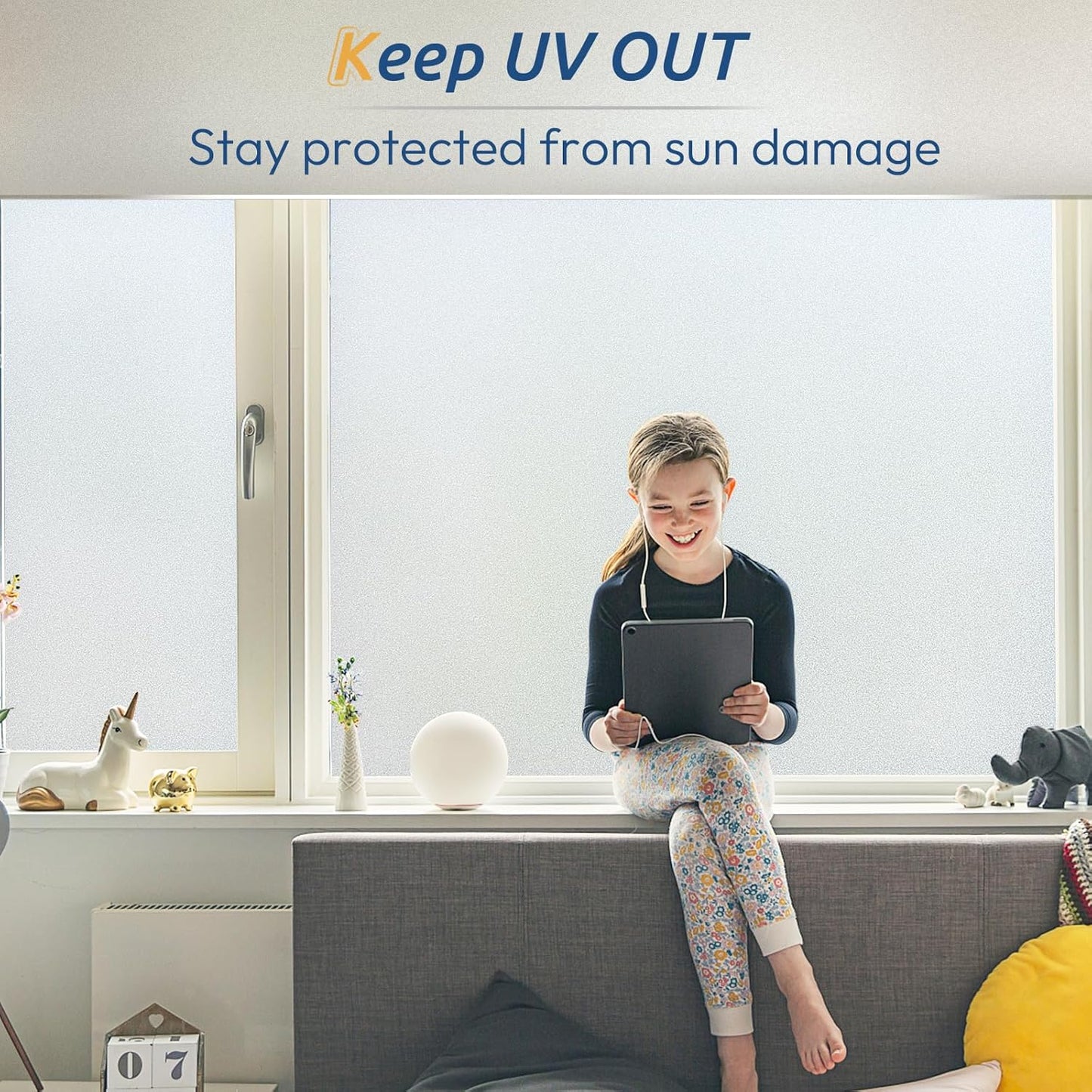 rabbitgoo Window Privacy Film, Frosted Glass Window Clings, Static Cling UV Heat Blocking Door Stickers for Home Bathroom, Removable Indoor Decal Coverings Day and Night, Pure, 23.6 x 118.1 Inches