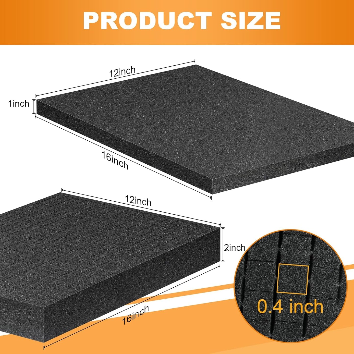 Eunice 2Pcs 16 x 12 x 1 Inch Polyurethane Foam Sheets & 4Pcs 16 x 12 x 2 Inch Cuttable Foam Inserts for Cases, Packing Foam Pads for Tool Box, Camera Storage and Crafts, Total 8Pcs