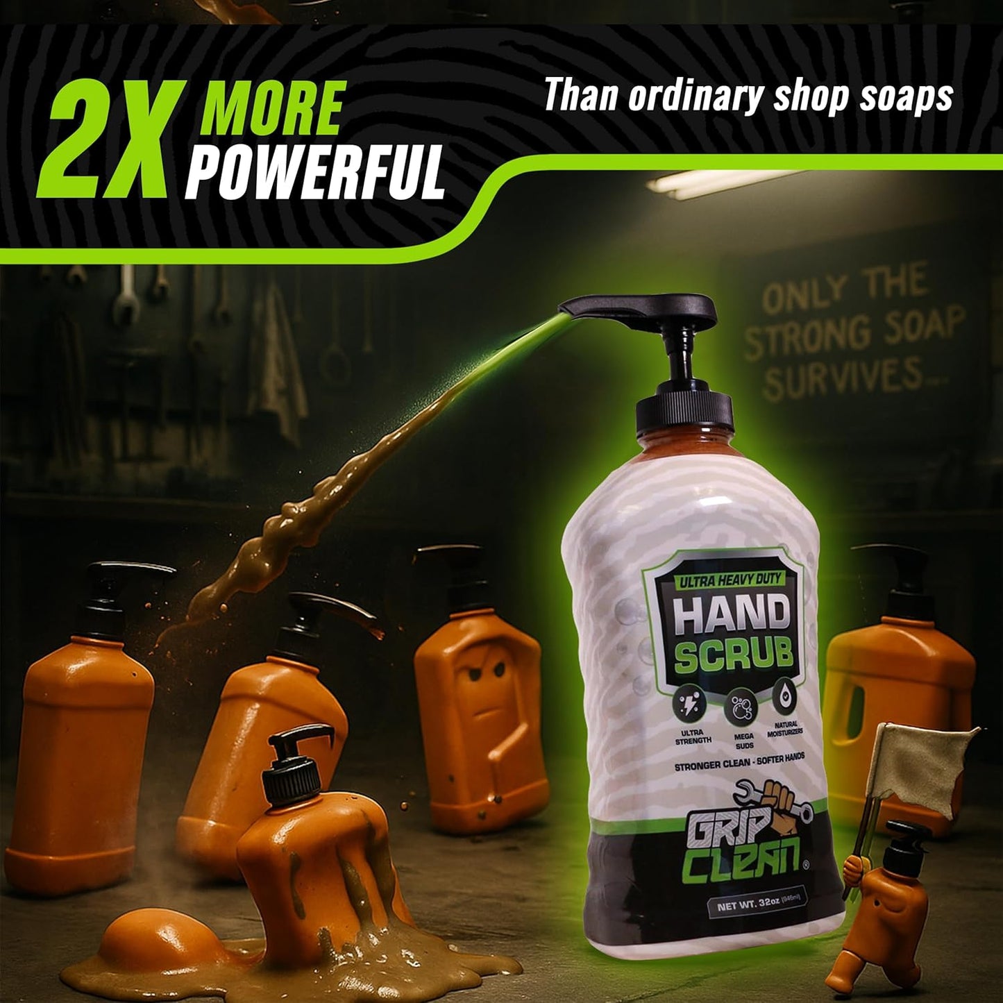 Grip Clean Heavy-Duty Hand Cleaner for Mechanics with Nail Brush - Moisturizing Coconut Oil Hand Cleaner Liquid Hand Soap with Stiff Bristle Nail Brush, Lime Scent - 32 Fl Oz Pump Top + Brush