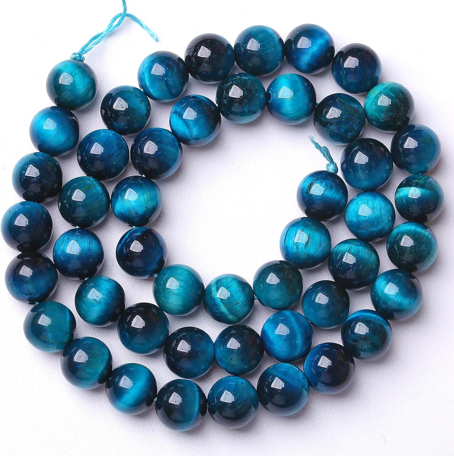 8MM 90pcs Natural Royal Blue Tiger Eye Stone Energy Healing Beads Round Loose Beads for Jewelry Making Bracelet 2 Strands 32"