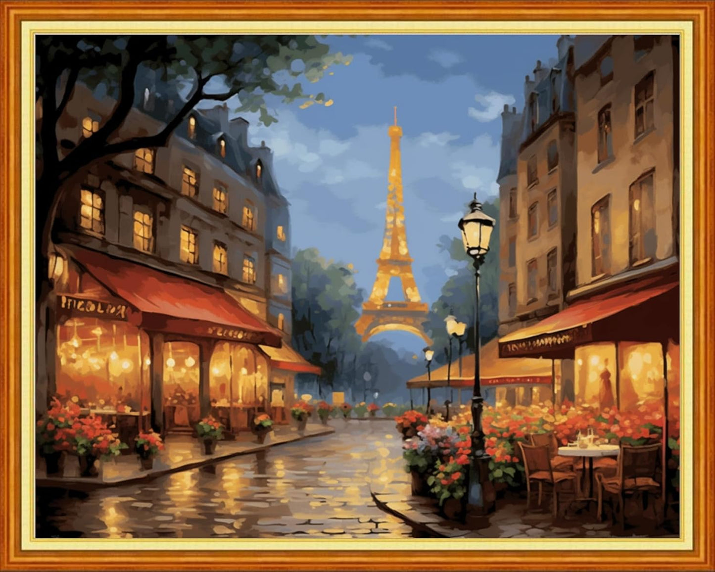 Foxdiviy Stamped Cross Stitch Kits for Beginners Full Range of Cross Stitching 11 CT Printed Cross Stitch Kits for Kids Adults Cross Stitch Patterns Needlepoint Kits-Eiffel Tower Street 16x20 inch