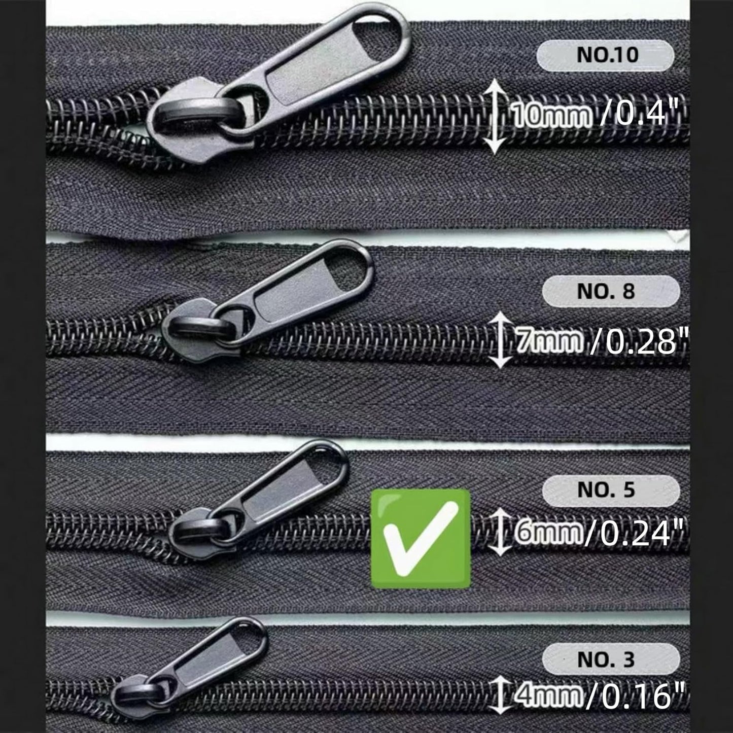AKTIOIN Metal Zipper Repair Kit for Jackets, Luggage, Bags, Backpack, No Sewing Required Detachable Zip Heads Zipper Pull Replacement (#5 Black)